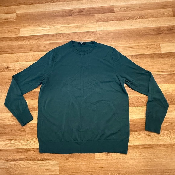 Uniqlo Men's XXL 100% Wool Crewneck Sweater Green Long Sleeve Pullover - Picture 1 of 5